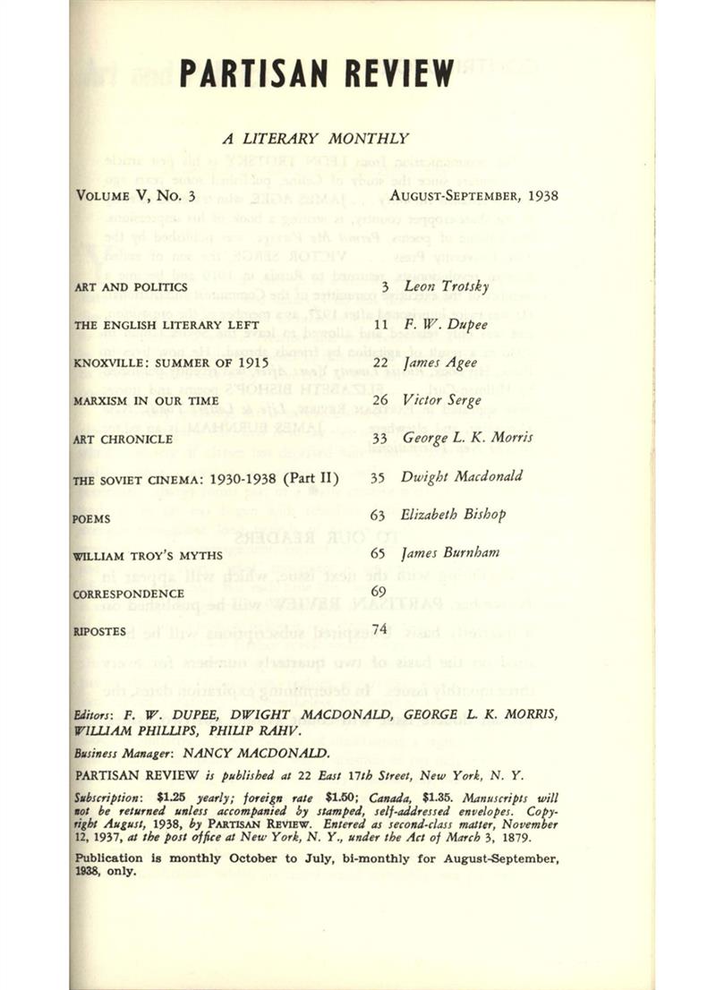 Partisan Review - Aug-Sep 1938 TOC