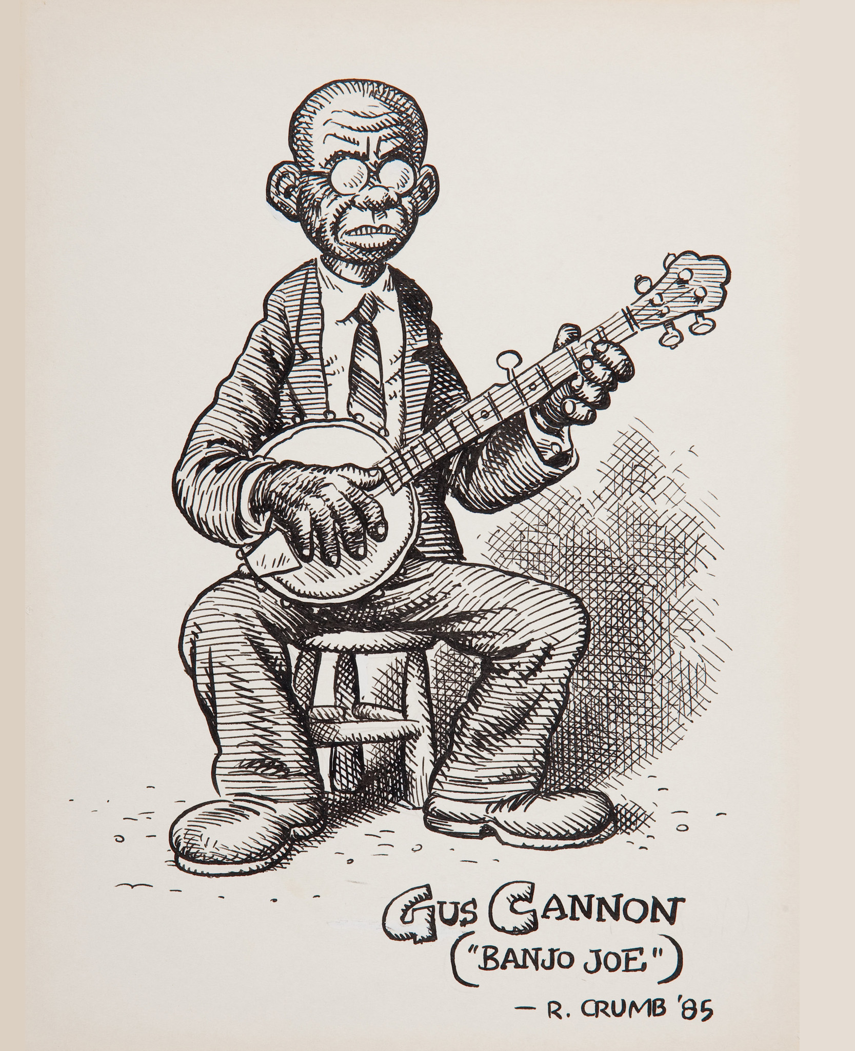 Gus Cannon, cartoon by R. Crumb, 1985
