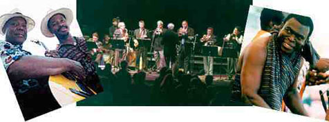 Cephas & Jones, Dick Hyman Jazz Band at Cuthbert Amphitheater, August 2000; Obo Addy.
